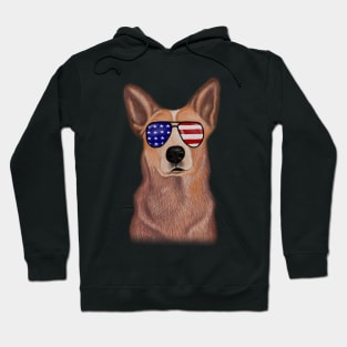 Funny Shepered Dog waring Shades USA Flag Hoodie